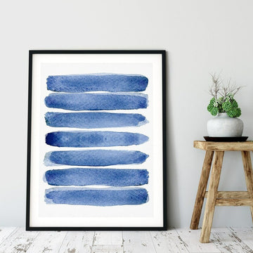 Brush Stroke Print, Navy Blue wall Art, Brushstroke Abstract Painting, Watercolour Wall Art Print, Blue Modern Minimalist Art